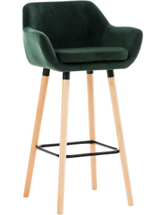 Tabouret de bar scandinave en Velours Vert Bois de hêtre Naturel Norvyn - 1