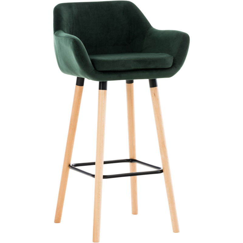 Tabouret de bar scandinave en Velours Vert Bois de hêtre Naturel Norvyn - 1