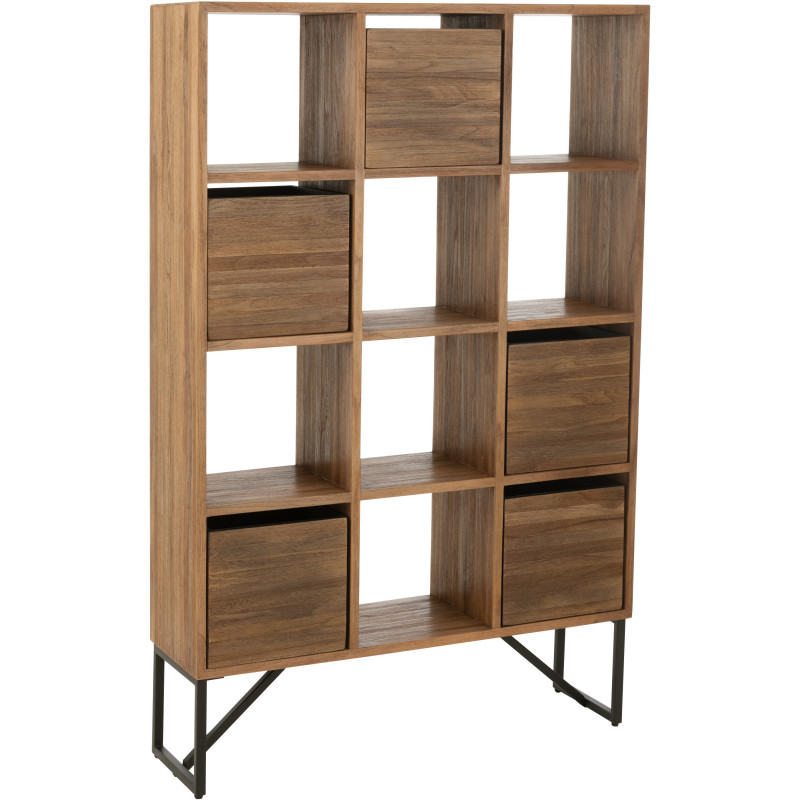 Étagère 12 niches 5 tiroirs en Bois de teck recyclé Naturel Octave - 9