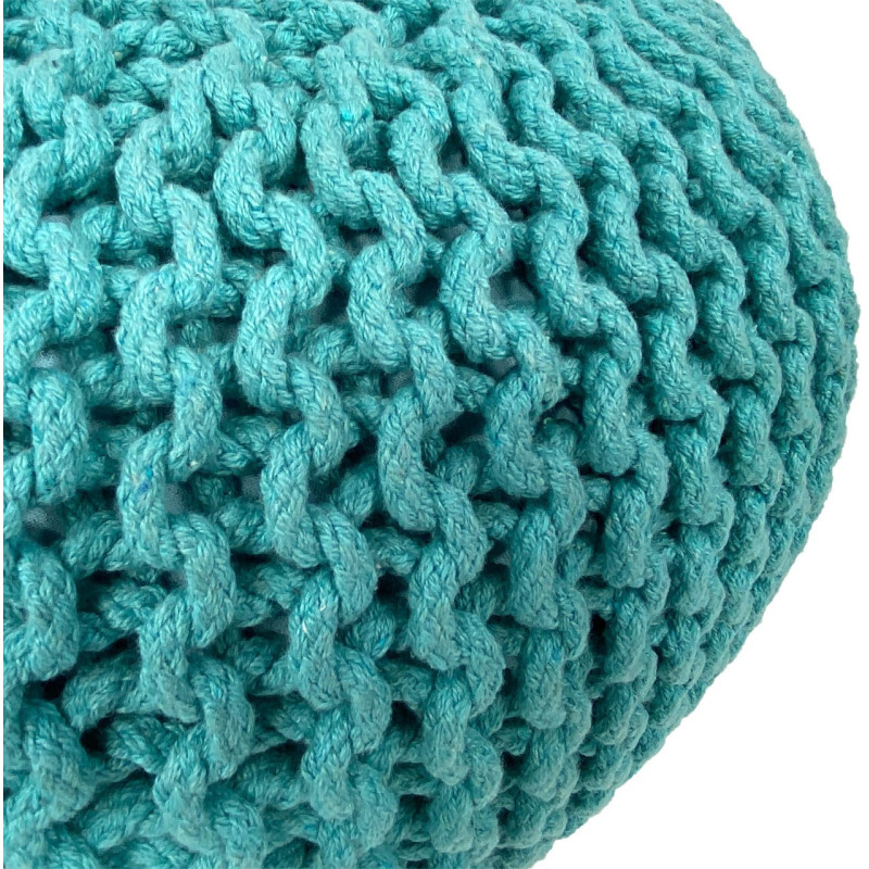 Pouf Tricot Rond 55 cm en Coton recyclé Vert menthe Lulu - 7
