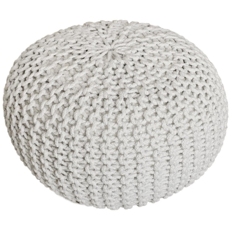 Pouf Tricot Rond 55 cm en Coton recyclé Blanc Lulu - 4