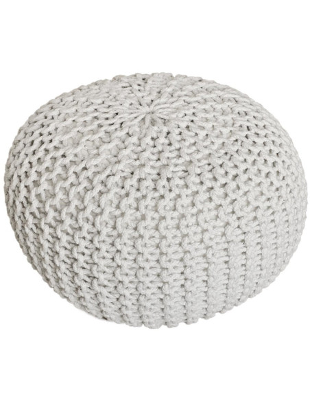 Pouf Tricot Rond 55 cm en Coton recyclé Blanc Lulu - 4