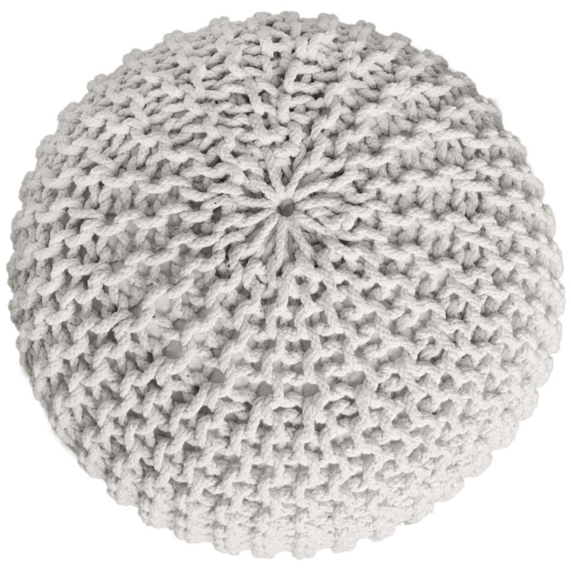 Pouf Tricot Rond 55 cm en Coton recyclé Blanc Lulu - 5