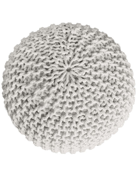Pouf Tricot Rond 55 cm en Coton recyclé Blanc Lulu - 5