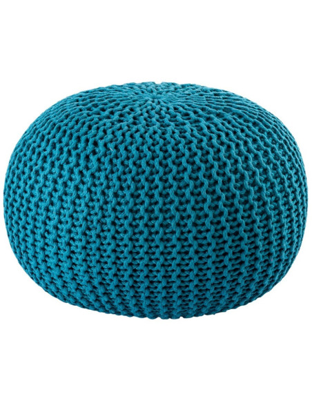 Pouf original Tricot Rond en Plastique recyclé Turquoise Dalmar - 1