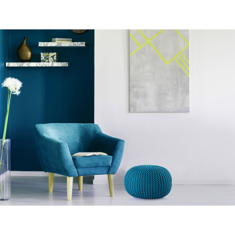 Pouf original Tricot Rond en Plastique recyclé Turquoise Dalmar - 2