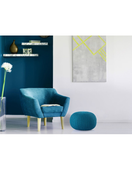 Pouf original Tricot Rond en Plastique recyclé Turquoise Dalmar - 2