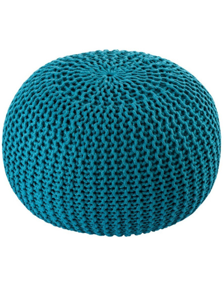 Pouf original Tricot Rond en Plastique recyclé Turquoise Dalmar - 3
