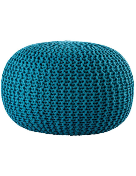 Pouf original Tricot Rond en Plastique recyclé Turquoise Dalmar - 4