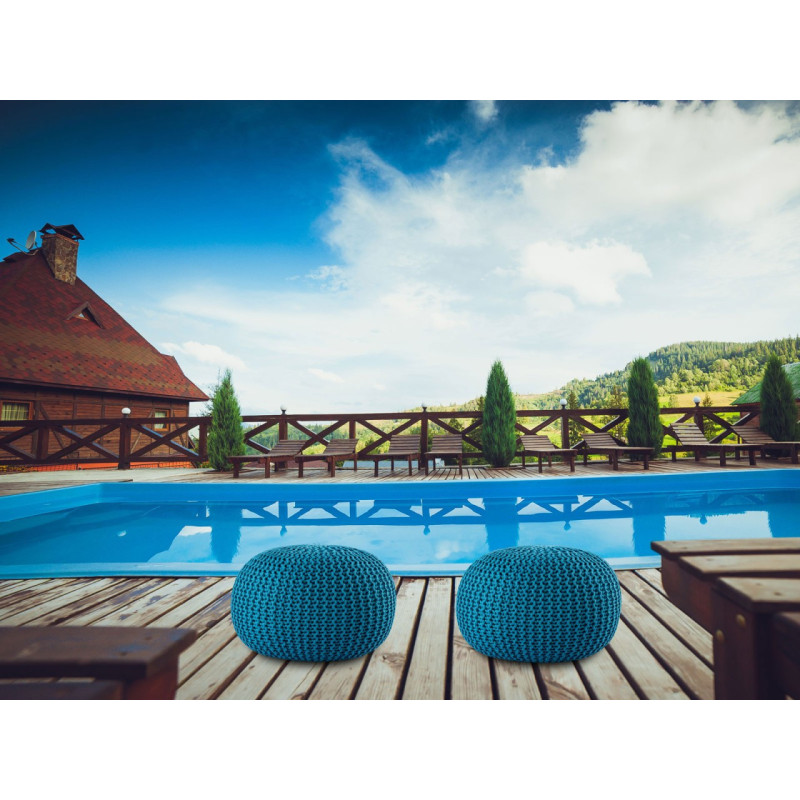 Pouf original Tricot Rond en Plastique recyclé Turquoise Dalmar - 7