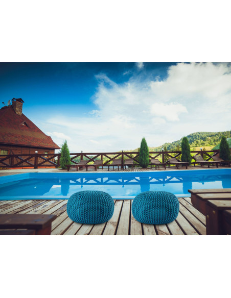 Pouf original Tricot Rond en Plastique recyclé Turquoise Dalmar - 7