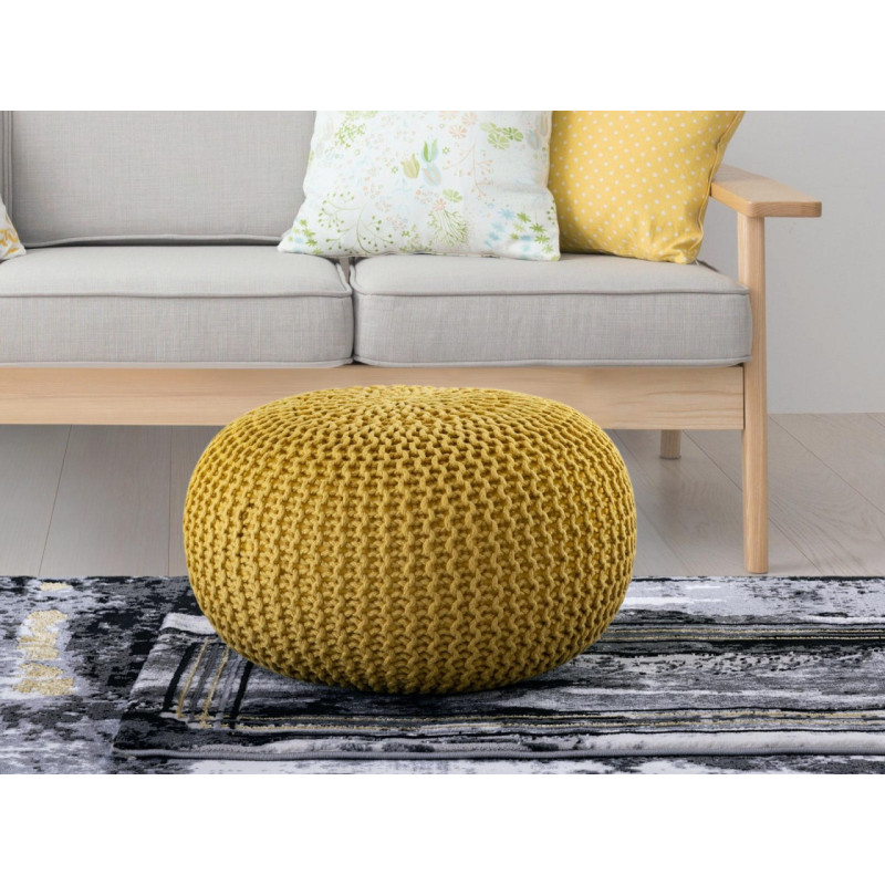 Pouf original Tricot Rond en Plastique recyclé Jaune Dalmar - 2