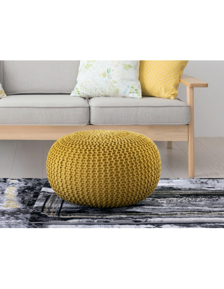 Pouf original Tricot Rond en Plastique recyclé Jaune Dalmar - 2