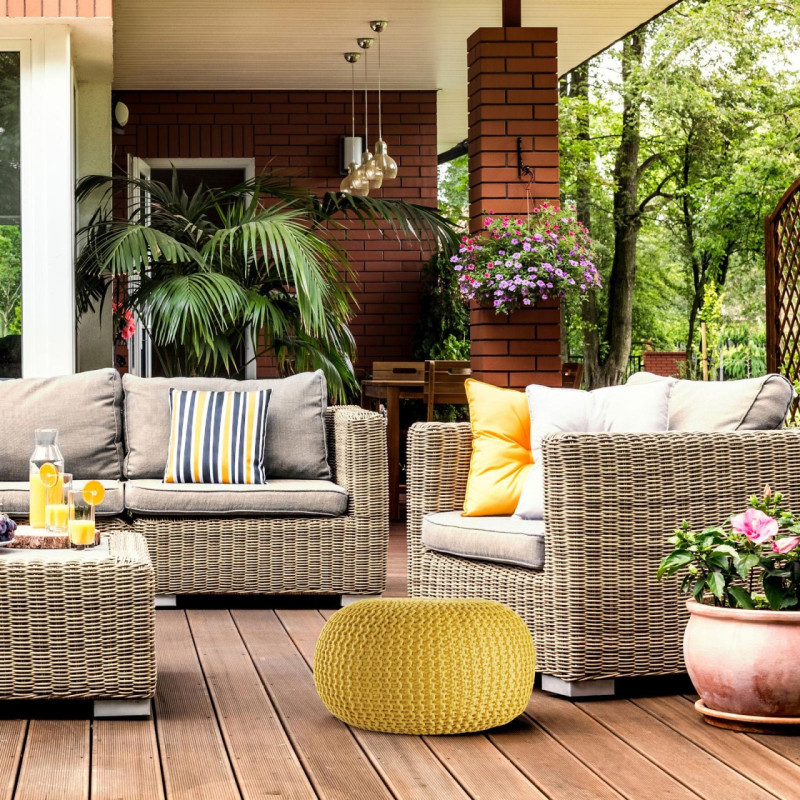 Pouf original Tricot Rond en Plastique recyclé Jaune Dalmar - 7