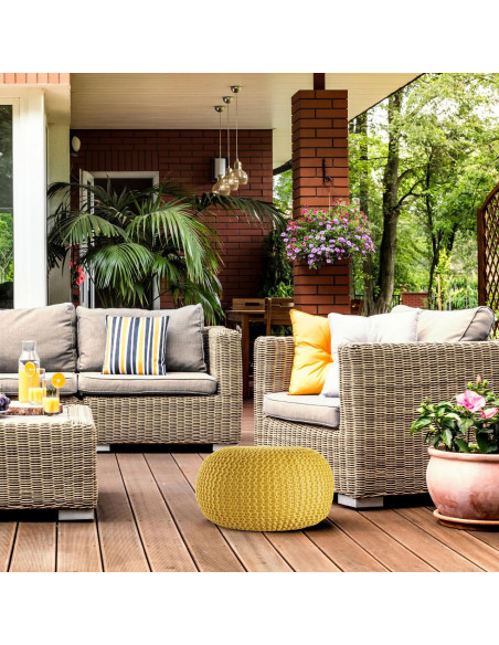 Pouf original Tricot Rond en Plastique recyclé Jaune Dalmar - 7