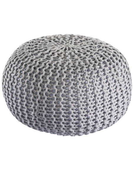 Pouf original Tricot Rond en Plastique recyclé Gris argenté Dalmar - 1