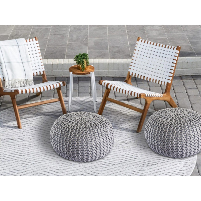 Pouf original Tricot Rond en Plastique recyclé Gris argenté Dalmar - 2