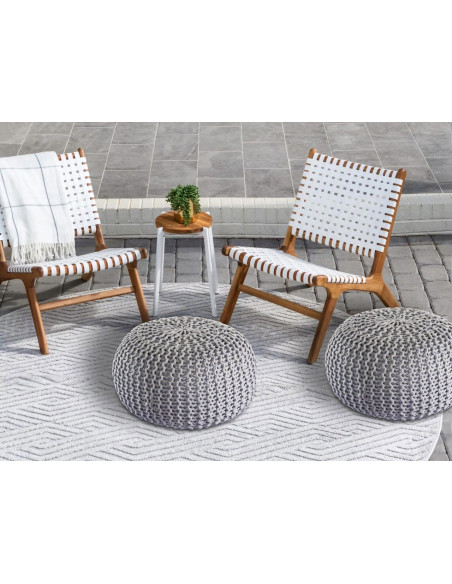 Pouf original Tricot Rond en Plastique recyclé Gris argenté Dalmar - 2