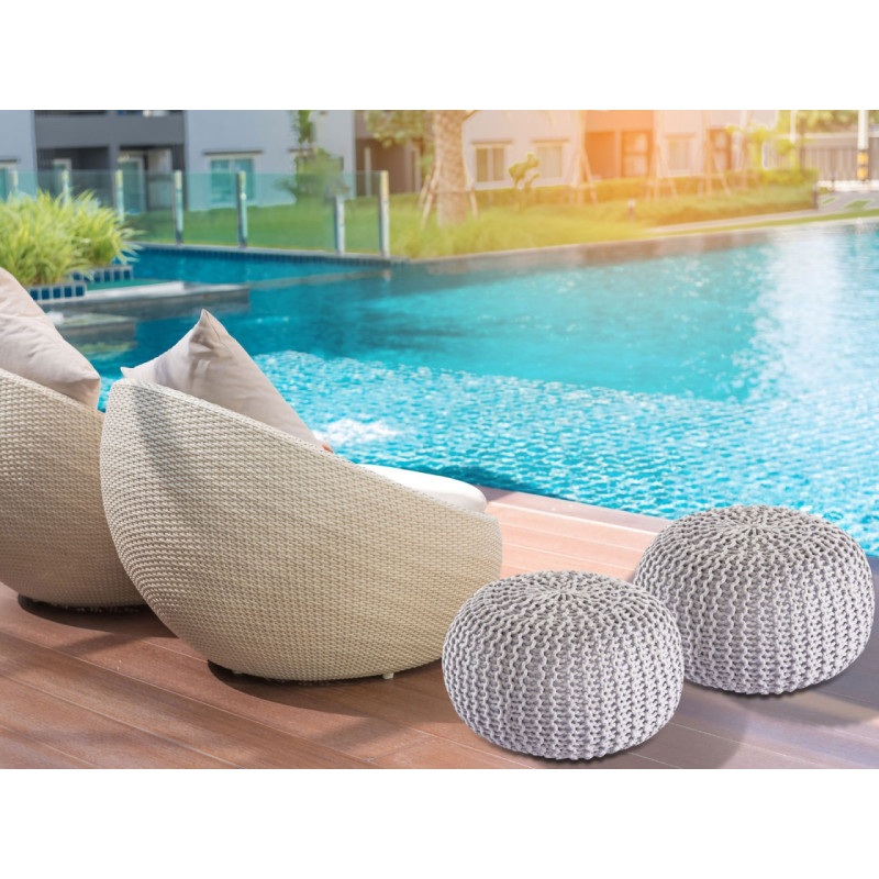 Pouf original Tricot Rond en Plastique recyclé Gris argenté Dalmar - 7