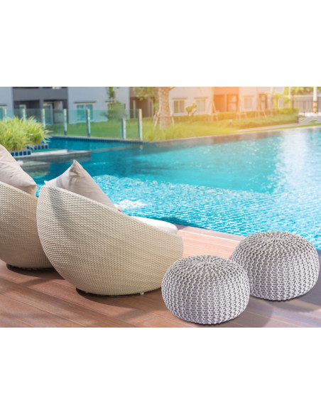 Pouf original Tricot Rond en Plastique recyclé Gris argenté Dalmar - 7