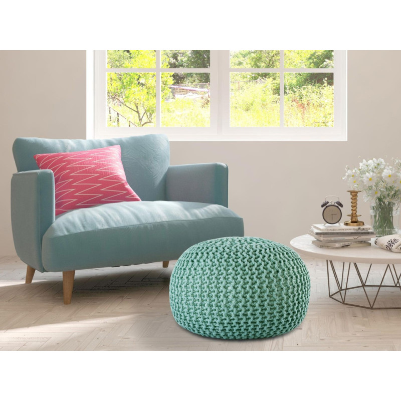 Pouf original Tricot Rond en Plastique recyclé Vert menthe Dalmar - 2