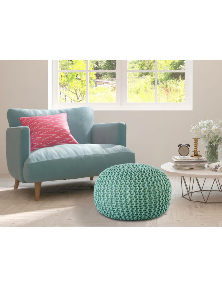Pouf original Tricot Rond en Plastique recyclé Vert menthe Dalmar - 2