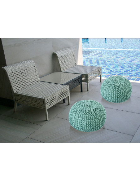 Pouf original Tricot Rond en Plastique recyclé Vert menthe Dalmar - 7