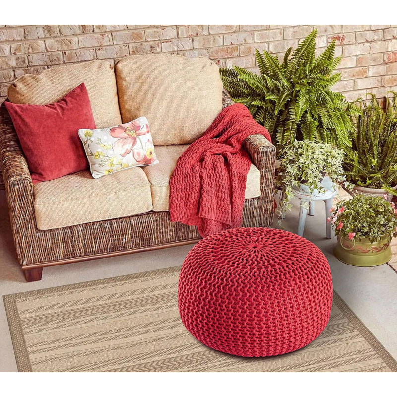 Pouf original Tricot Rond en Plastique recyclé Rouge Dalmar - 2
