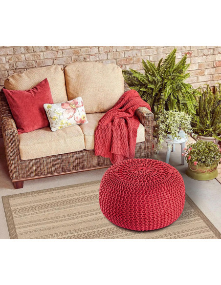 Pouf original Tricot Rond en Plastique recyclé Rouge Dalmar - 2