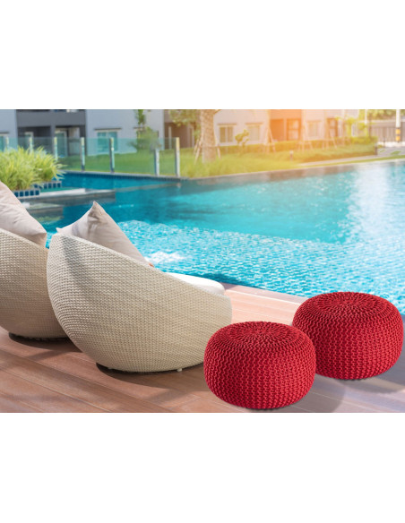 Pouf original Tricot Rond en Plastique recyclé Rouge Dalmar - 7