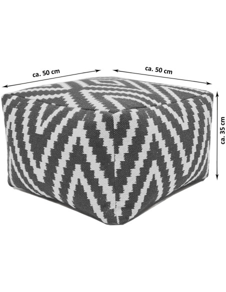 Pouf Carré 55 cm en Coton Argenté Motif zigzag Kilim - 8