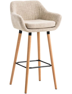 Tabouret de bar scandinave en Tissu Blanc crème Bois de hêtre Naturel Norvyn - 1