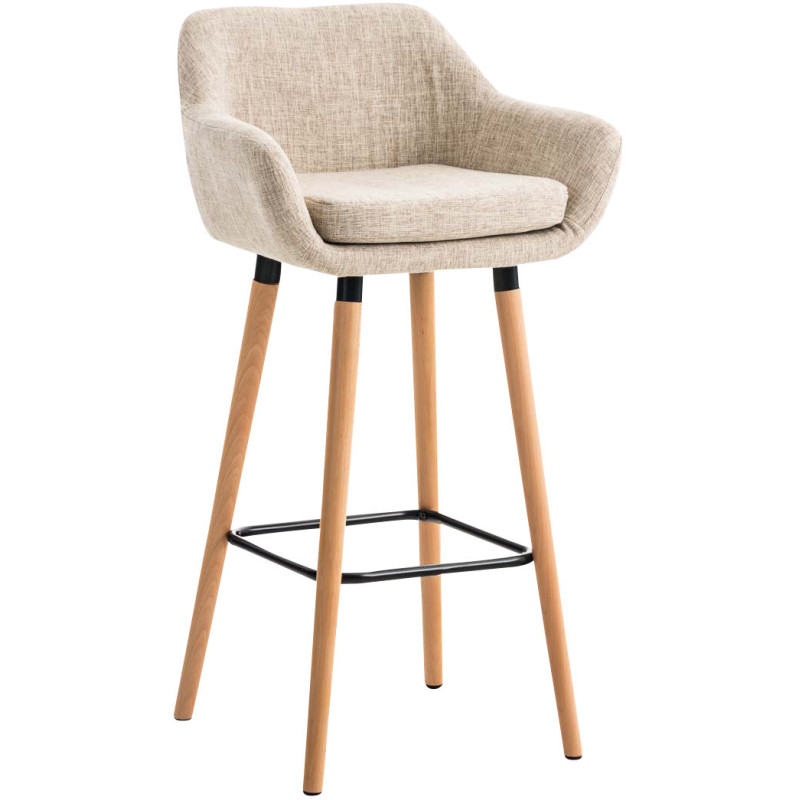 Tabouret de bar scandinave en Tissu Blanc crème Bois de hêtre Naturel Norvyn - 1