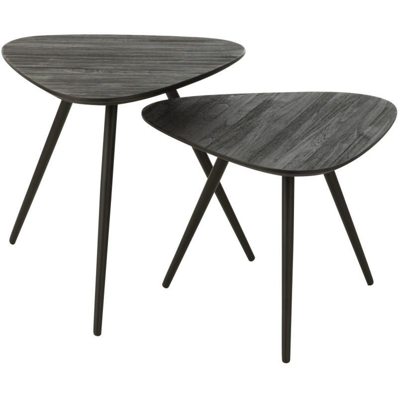 Table d'appoint Gigogne Triangulaire en Bois de teck recyclé Noir Côme - 1