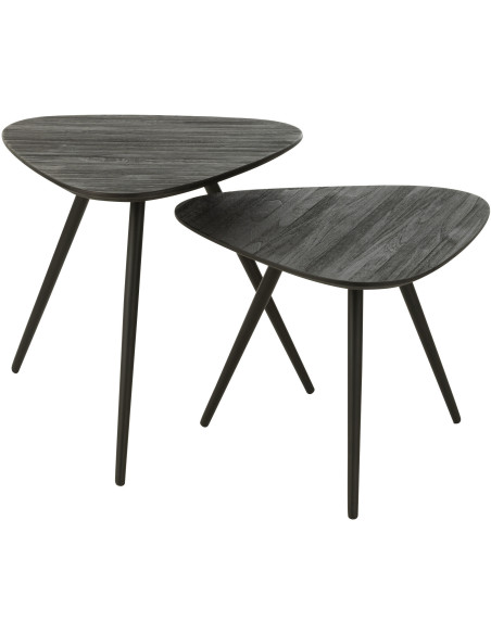 Table d'appoint Gigogne Triangulaire en Bois de teck recyclé Noir Côme - 1