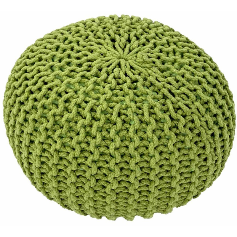 Pouf Tricot Rond 45 cm en Coton recyclé Vert fluo Lulu - 4