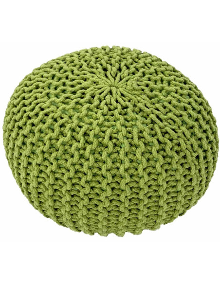 Pouf Tricot Rond 45 cm en Coton recyclé Vert fluo Lulu - 4