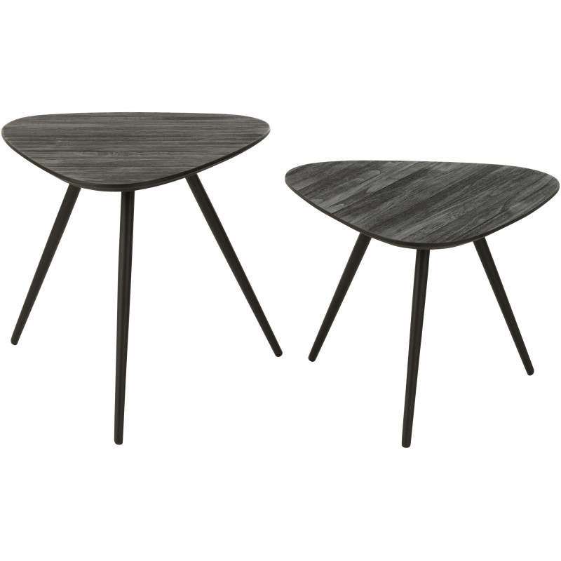 Table d'appoint Gigogne Triangulaire en Bois de teck recyclé Noir Côme - 2