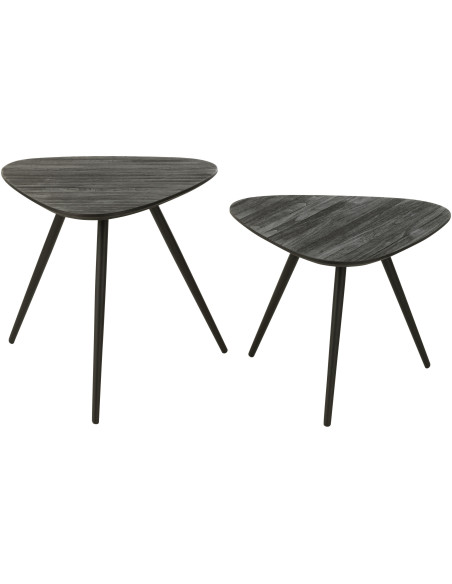 Table d'appoint Gigogne Triangulaire en Bois de teck recyclé Noir Côme - 2