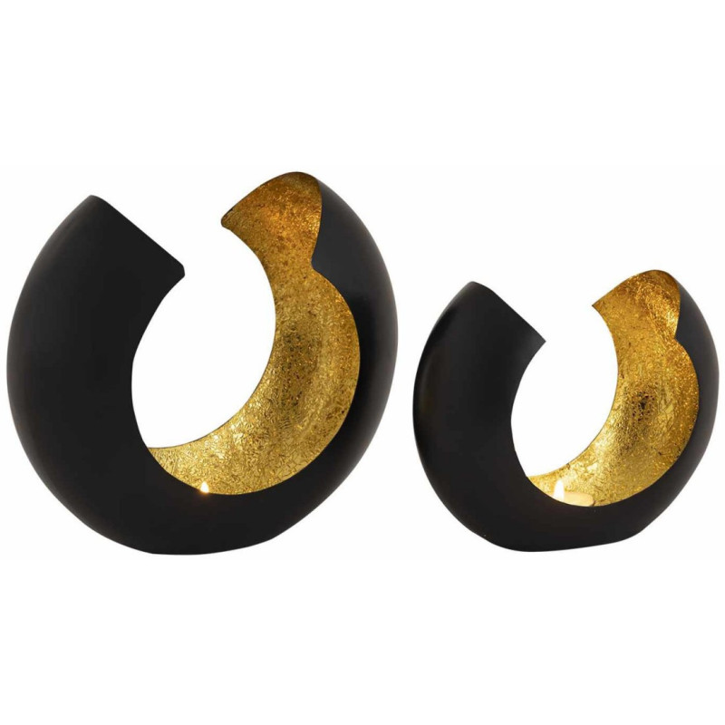 Photophore design Arrondi en Métal Noir Doré Omega (Lot de 2) - 5