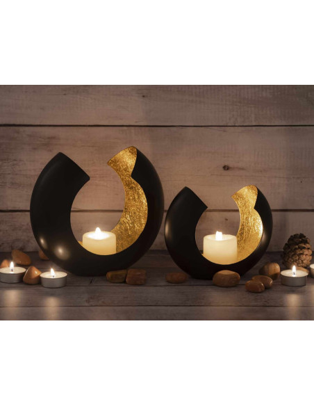 Photophore design Arrondi en Métal Noir Doré Omega (Lot de 2) - 6