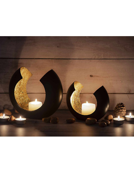 Photophore design Arrondi en Métal Noir Doré Omega (Lot de 2) - 7