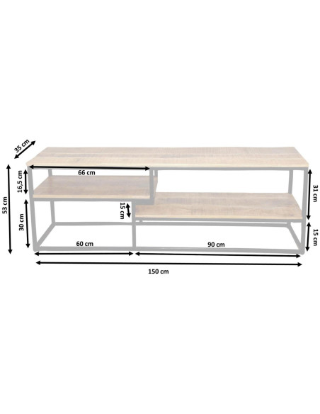 Meuble télé moderne 2 étagères en Bois de manguier massif Naturel Métal Noir Evrion - 3