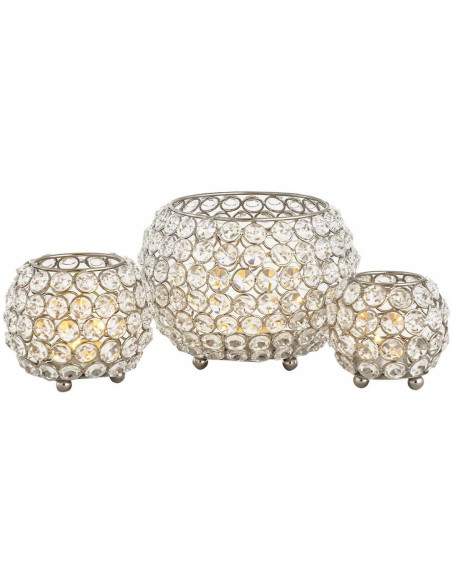 Photophore moderne chic Rond en Cristaux de verre Métal Argenté Dylira (Lot de 3) - 1
