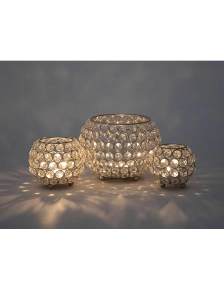 Photophore moderne chic Rond en Cristaux de verre Métal Argenté Dylira (Lot de 3) - 2