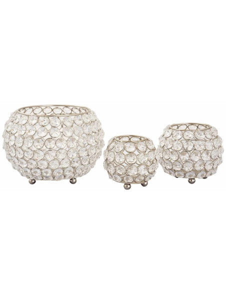 Photophore moderne chic Rond en Cristaux de verre Métal Argenté Dylira (Lot de 3) - 4