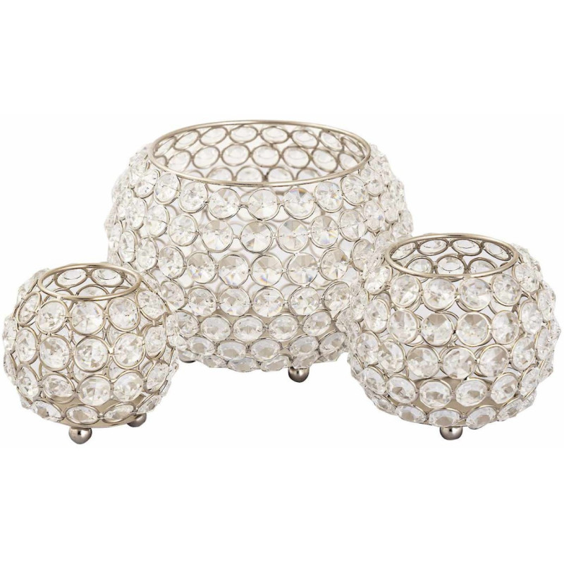 Photophore moderne chic Rond en Cristaux de verre Métal Argenté Dylira (Lot de 3) - 5