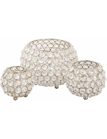 Photophore moderne chic Rond en Cristaux de verre Métal Argenté Dylira (Lot de 3) - 5