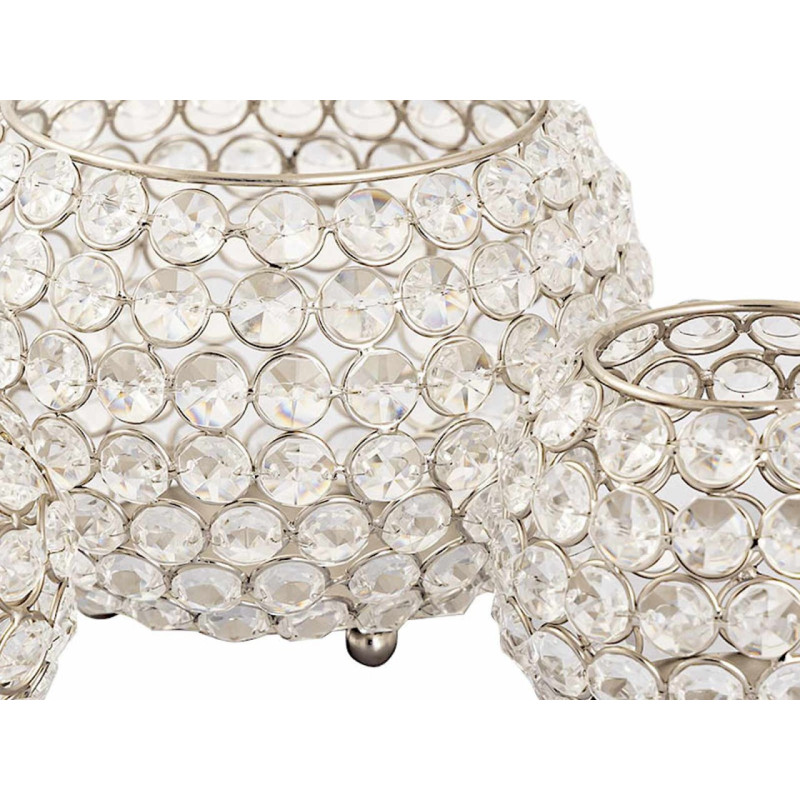 Photophore moderne chic Rond en Cristaux de verre Métal Argenté Dylira (Lot de 3) - 6