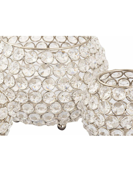 Photophore moderne chic Rond en Cristaux de verre Métal Argenté Dylira (Lot de 3) - 6